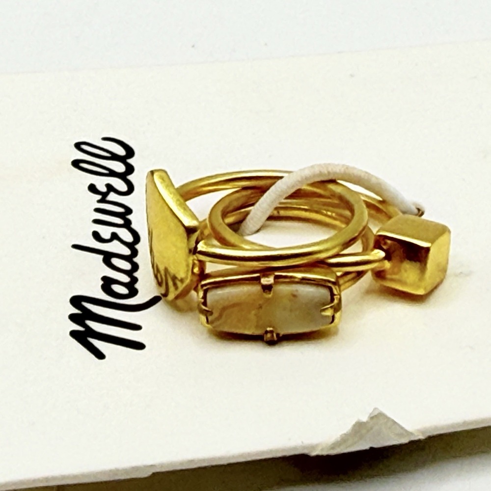 Madewell Gold Tone Ring Stack of 3‎ Incl. 1 Stone - Size 5 NWT - Picture 2 of 5